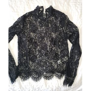 Long Sleeve Lace Top with Floral Pattern